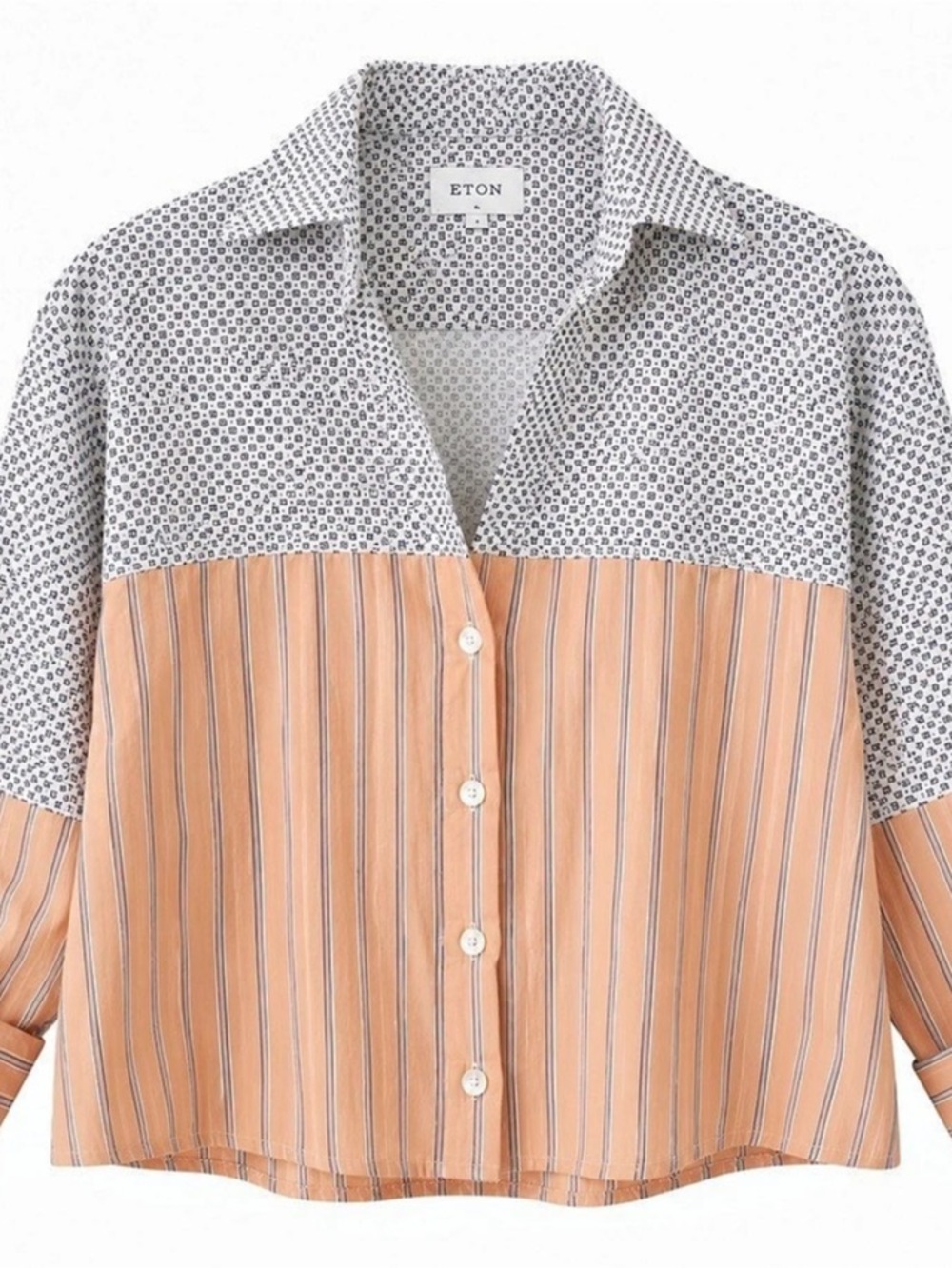 Eton Striped Cropped Button Down Shirt in Orange & White Like New